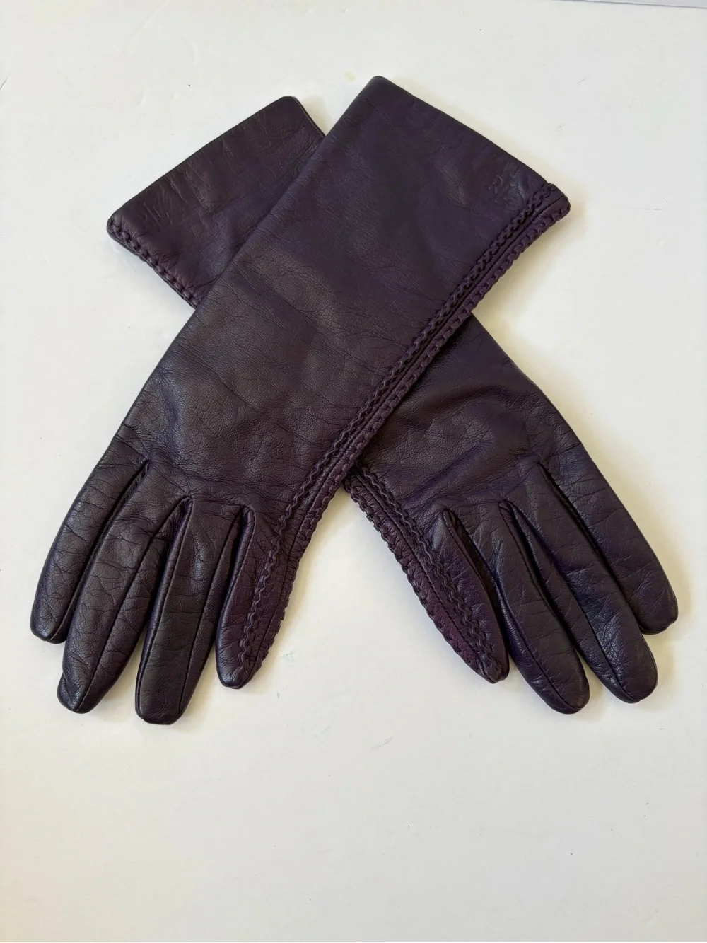 LAUREN Ralph Lauren Purple Lined Leather Women's Gloves S Preppy Career Academia